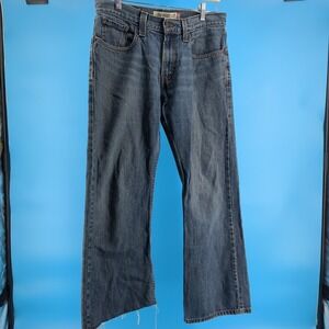 Levis 527 Low Boot Cut Jeans Mens 31x30 Blue Distressed Asymmetrical Cropped Leg